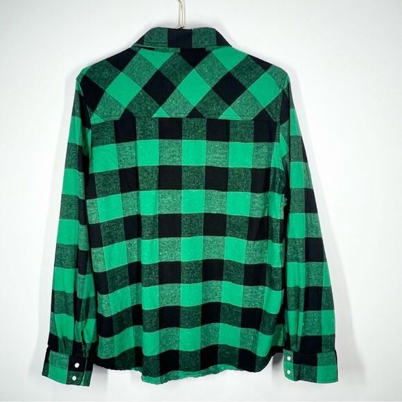 Urban Groove Green Black Plaid Pearl Snap Grunge Y2K Button Down Flannel Shirt L - Picture 6 of 10